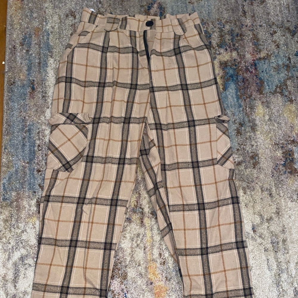 Tan and Black Plaid Cargo Pants